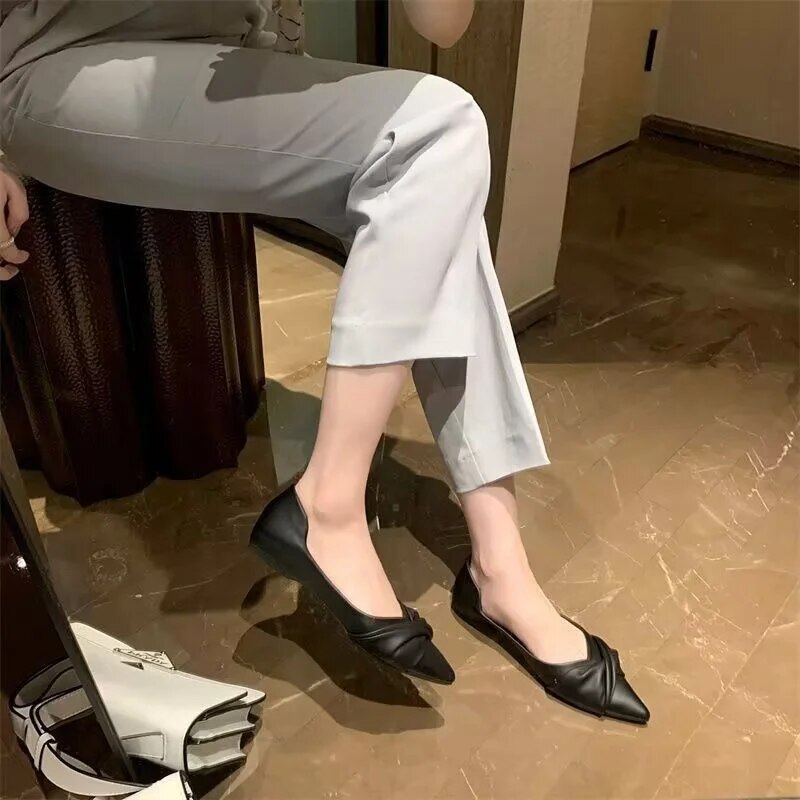 Ddbos Ladies Shoes on Sale New Fashion Pointed Toe Shallow Mouth Solid Women's Flats Summer Casual Work Women Lucky Shoes Zapatos