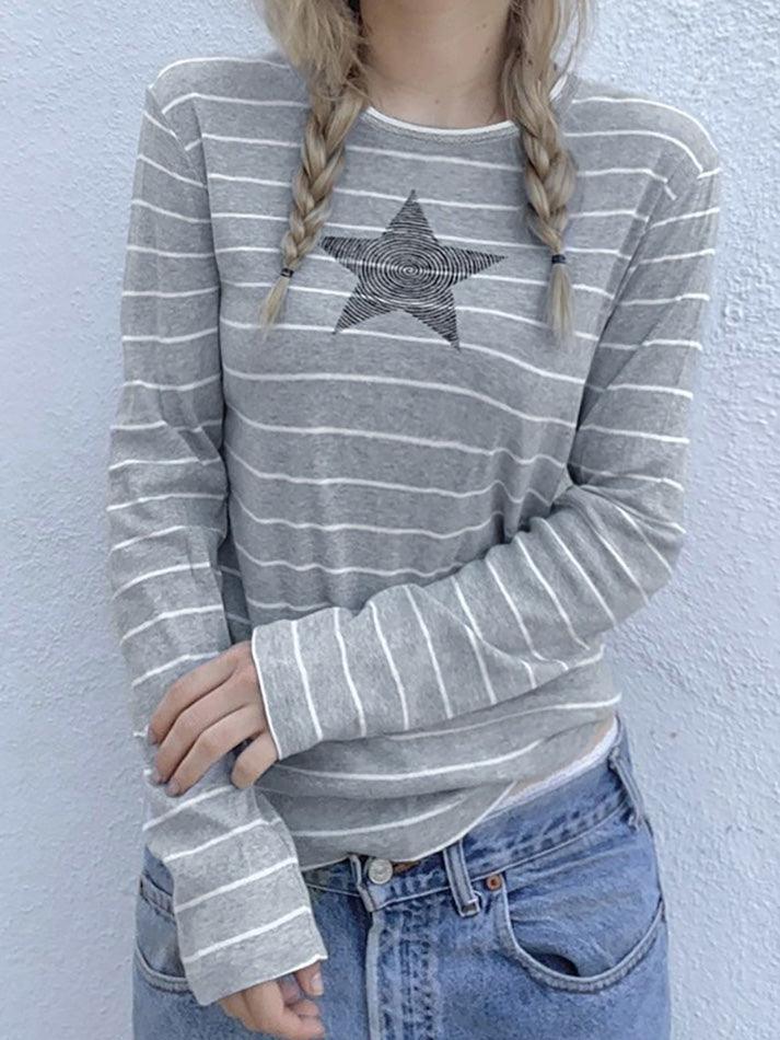 Ddbos - Contrast Star Stripe Casual Long Sleeve Top