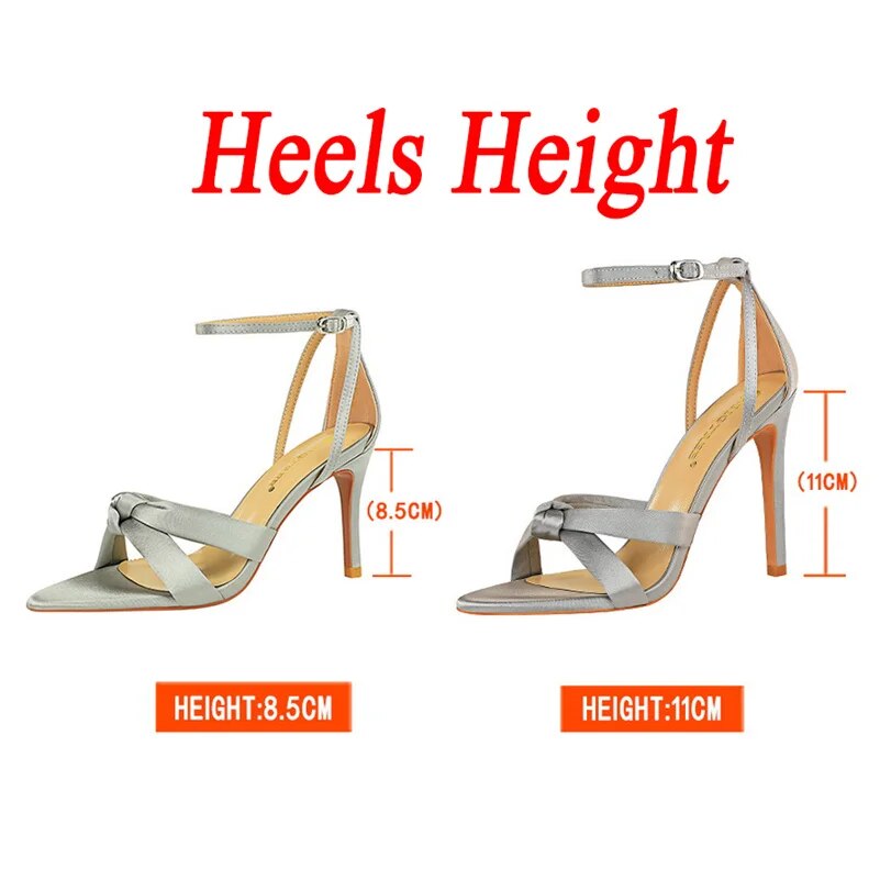 Ddbos New Summer Women 8.5cm 11cm High Heels Sandals Nightclub Stripper Heels Sexy Silk Satin Sandles Party Ankle Strap Open Toe Shoes