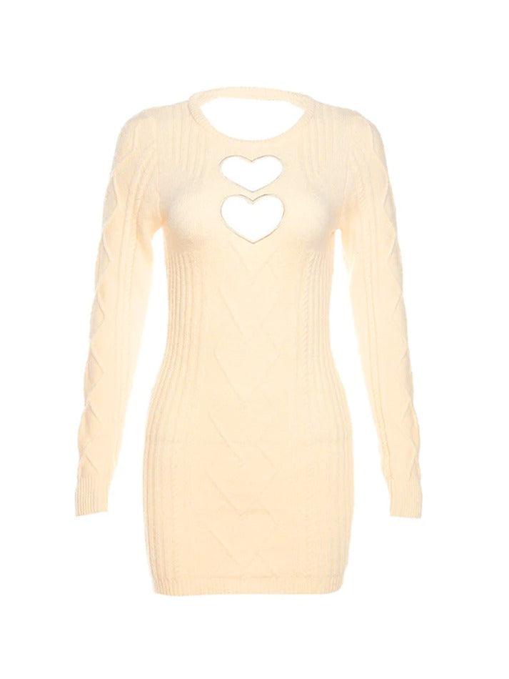 Ddbos - Heart Cutout Backless Knit Mini Dress