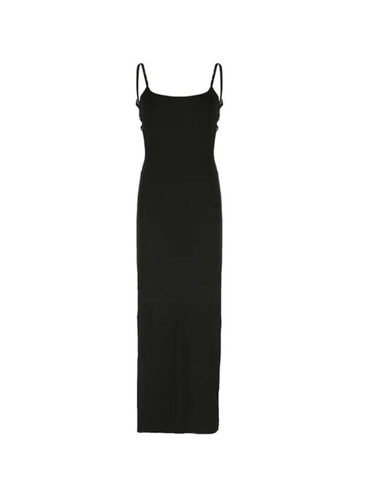 Ddbos - Solid Backless Thigh Split Maxi Dress