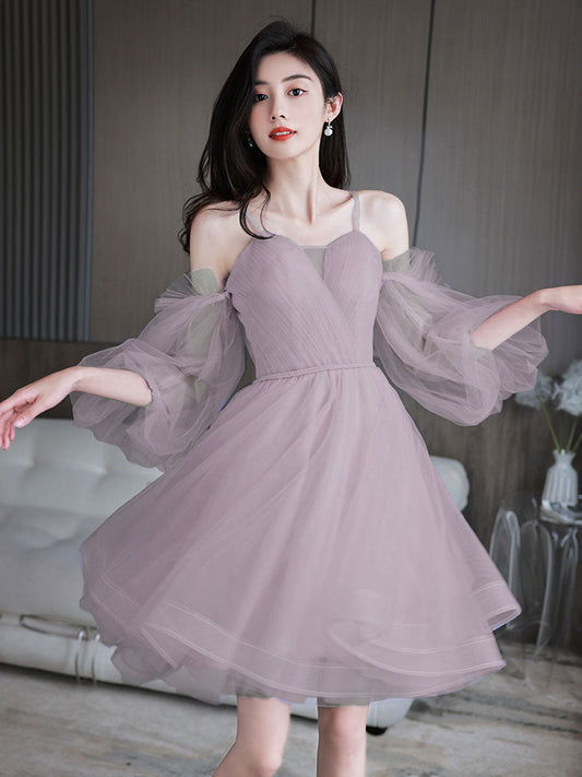 Ddbos Cute Sweetheart Neck Tulle Short Prom Dress, Cute Puffy Homecoming Dress