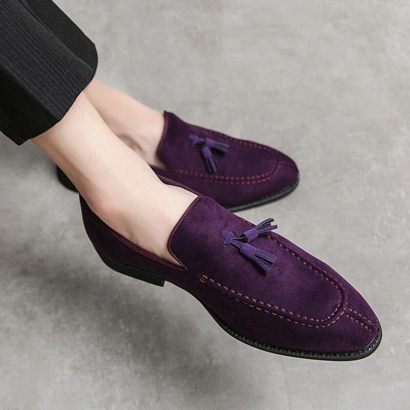 Ddbos Men's Loafers Brand Suede Leather Shoes Vintage Slip-on Classic Casual Men Driving Shoes Wedding Male Dress Shoes Tassel pointed