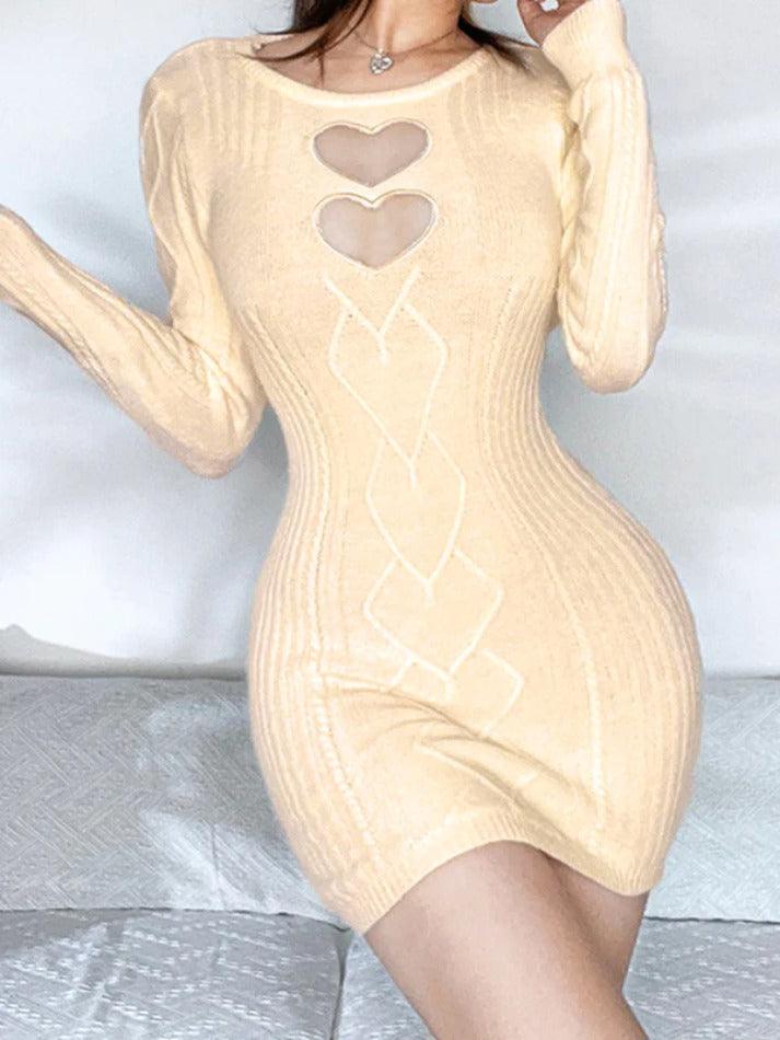 Ddbos - Heart Cutout Backless Knit Mini Dress