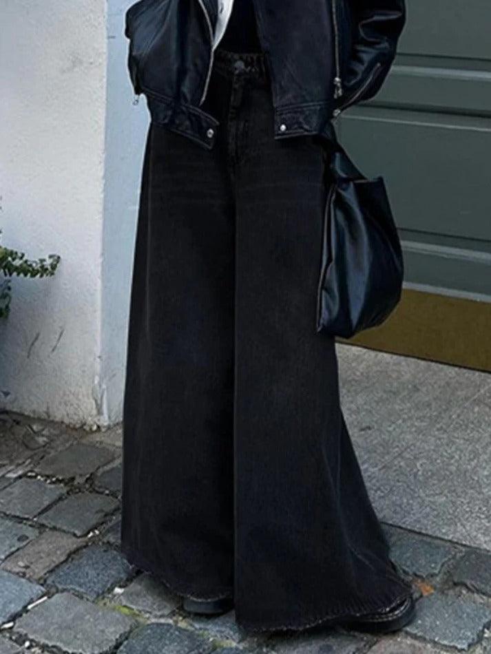 Ddbos - Vintage Black Wash Wide Leg Flare Boyfriend Jeans