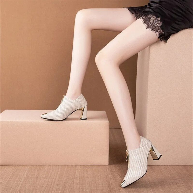 Ddbos Botas Femininas Women Fashion High Quality Real Leather Beige Short Ankle Autumn & Winter Boots Cool Black Shoes