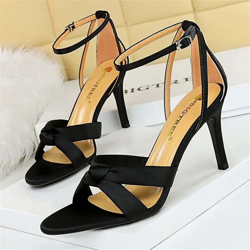 Ddbos New Summer Women 8.5cm 11cm High Heels Sandals Nightclub Stripper Heels Sexy Silk Satin Sandles Party Ankle Strap Open Toe Shoes