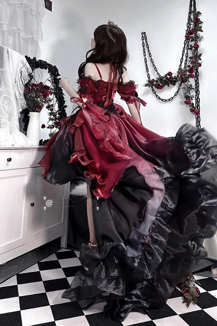 Ddbos Red/Black Bowknot Irregular Gothic Princess Lolita Jsk Dress