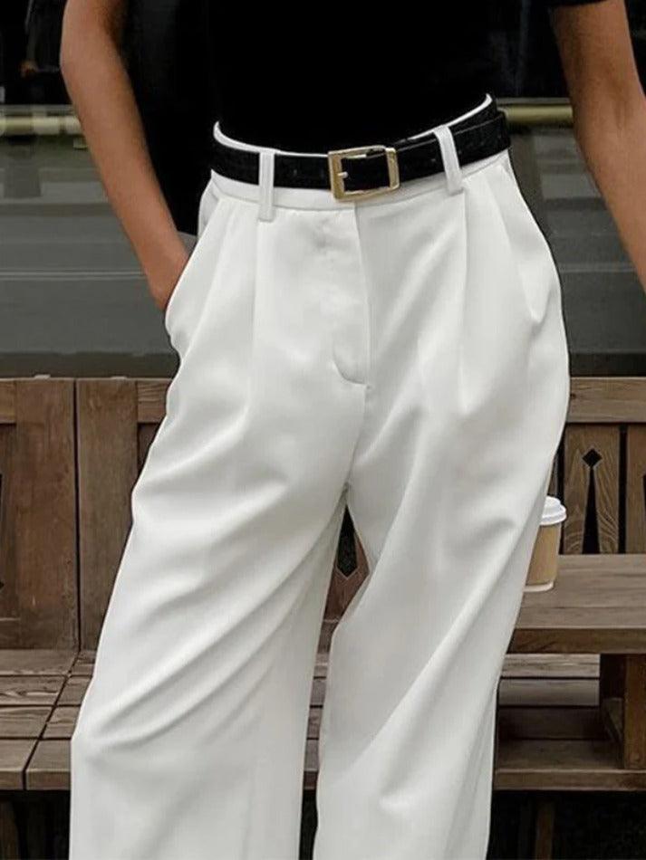 Ddbos - White High Rise Tailored Pants