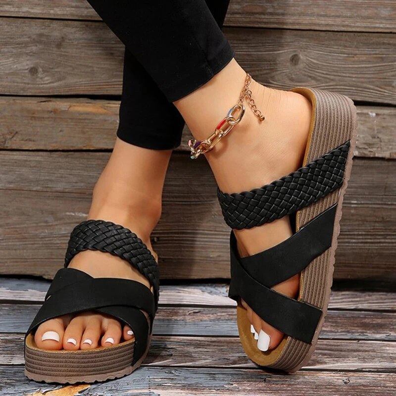 Ddbos Fashion Flatform Cork Sandals Women Summer Non Slip Platform Clogs Slippers Female Thick Bottom Outdoor Slides Shoes Woman