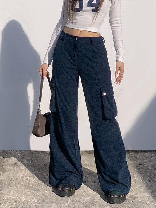 Ddbos - Vintage High Waisted Corduroy Cargo Pants