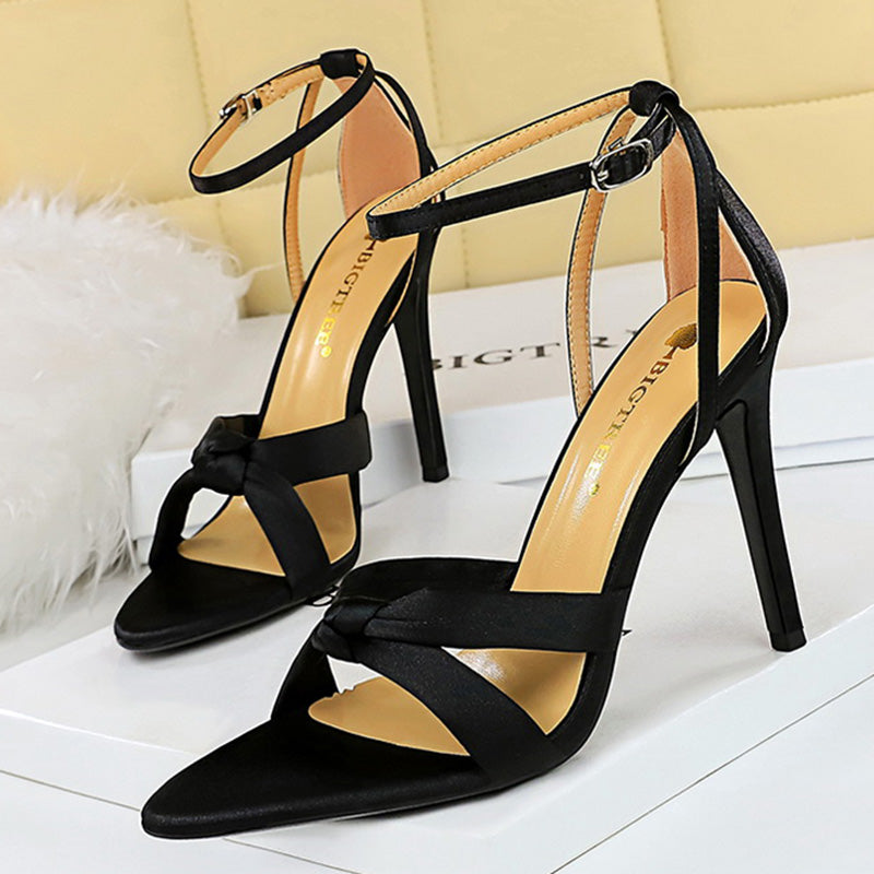 Ddbos New Summer Women 8.5cm 11cm High Heels Sandals Nightclub Stripper Heels Sexy Silk Satin Sandles Party Ankle Strap Open Toe Shoes