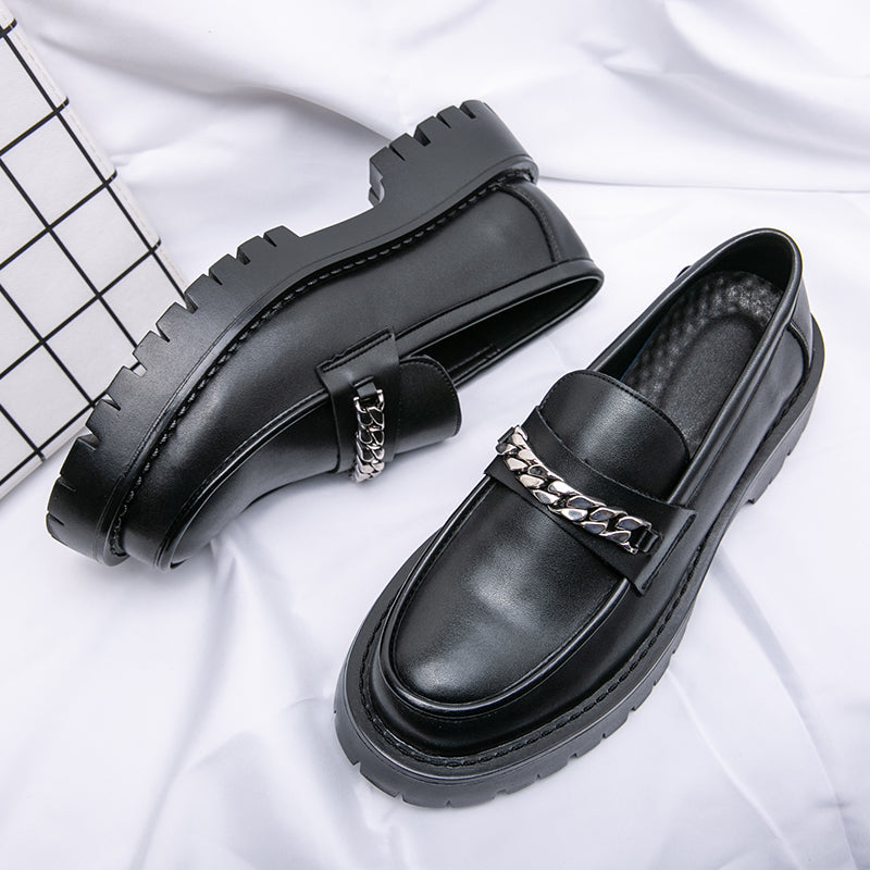 Ddbos New Platform Shoes Loafers Shoes Men Thick-soled Wedding Shoes Black Formal Business Shoes Slip-on Leather Increase Casual Shoes