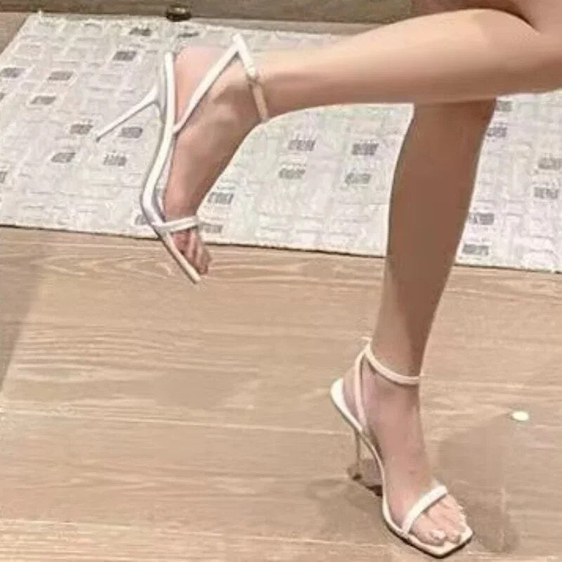 Ddbos Fashion Shoes for Women Buckle Strap Solid Women's Sandals Peep Toe Thin Heels Super High Pump Women Square Toe Heeled Sandals