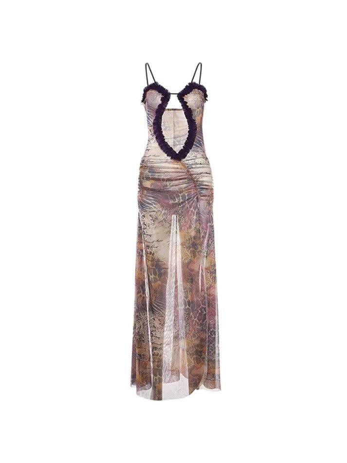 Ddbos - Random Print Fungus Cropped Maxi Dress