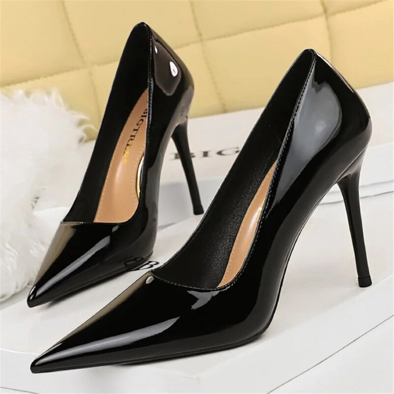 Ddbos Women Fetish 10cm High Heels Nude Pumps Wedding Bridal Stiletto Wedding Sexy Wine Red Heels Lady Scarpins Office Party Shoes