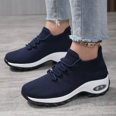 Ddbos Women's Breathable Knit Chunky Sneakers, Casual Lace Up Outdoor Shoes, Comfortable Low Top Sport Shoes plus size