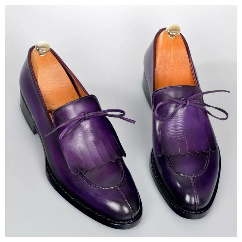 Loafers Men Green Purple Black Fringe Pu Dress Shoes Men Breathable Slip on Party Casual Shoes for Men