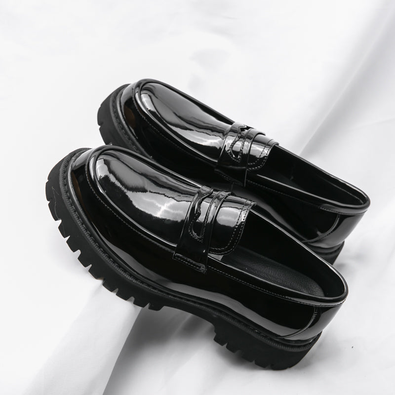 Ddbos New Platform Shoes Loafers Shoes Men Thick-soled Wedding Shoes Black Formal Business Shoes Slip-on Leather Increase Casual Shoes