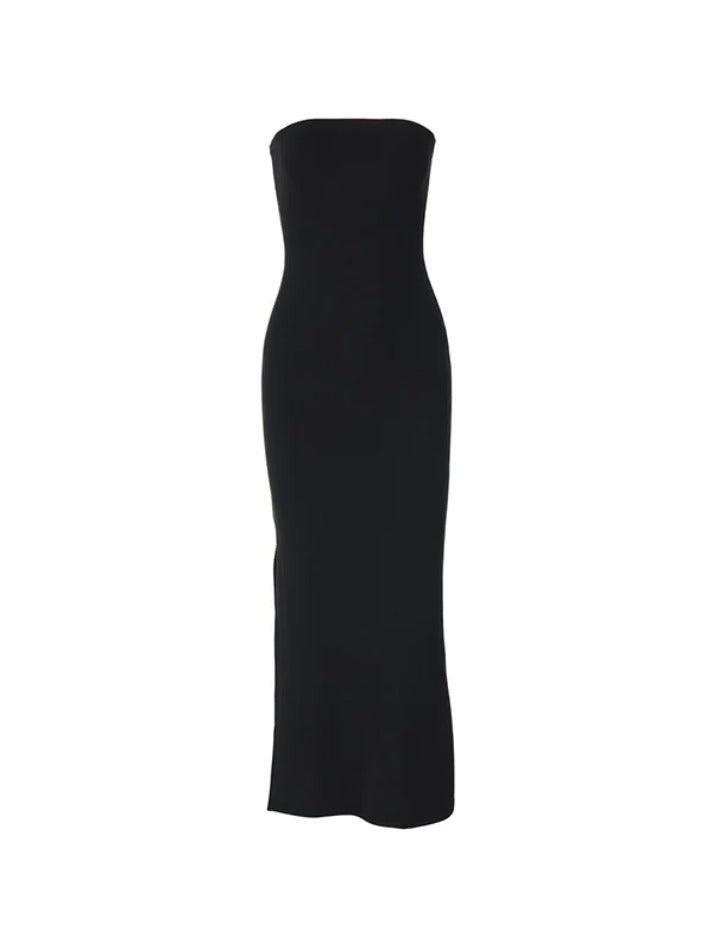 Ddbos - Solid Backless Split Bandeau Maxi Dress