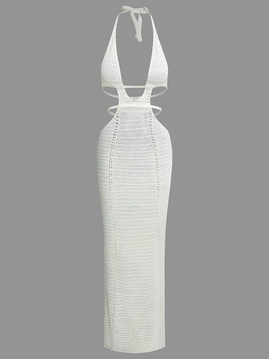 Ddbos - Cut Out Halter Backless Knit Maxi Dress