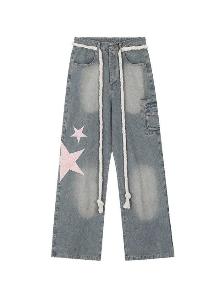 Ddbos - Vintage Star Patch Print Boyfriend Jeans