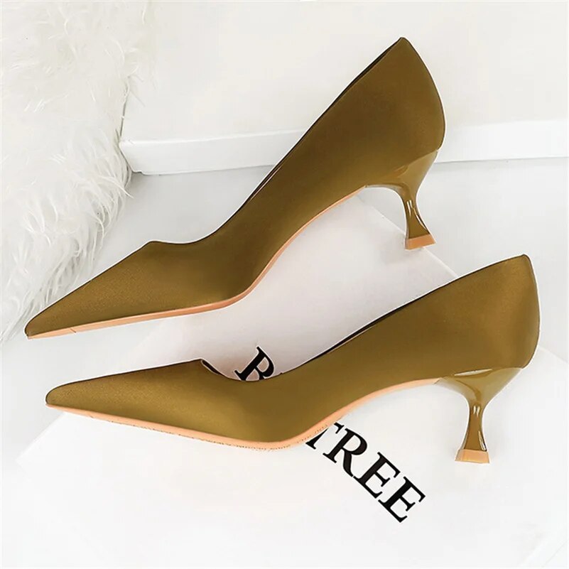 Ddbos Plus Size 34-43 Fashion Women 5.5cm High Heels Quality Pumps Lady Silk Medium Low Heels Fetish Nightclub Mom Office Prom Shoes