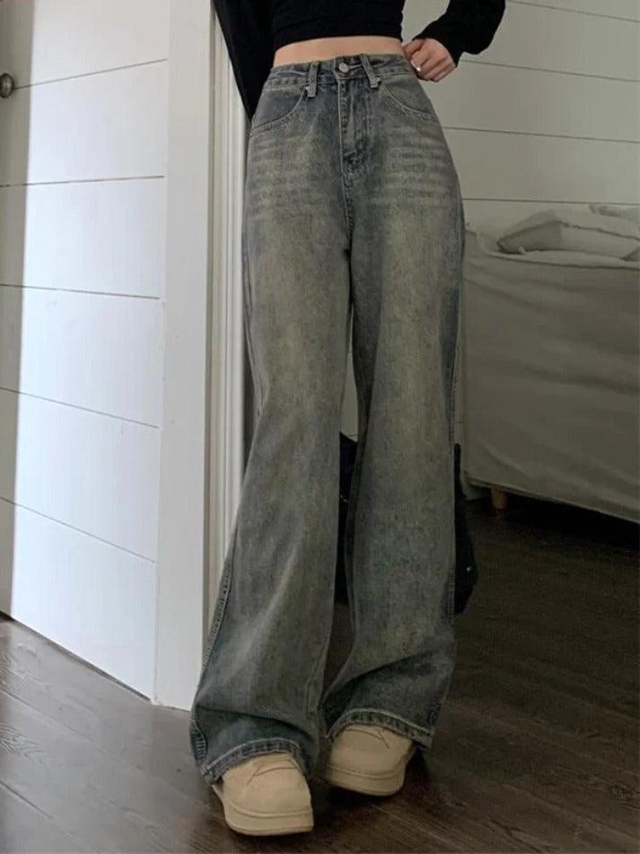 Ddbos - Washed Distressed High Rise Boyfriend Jeans