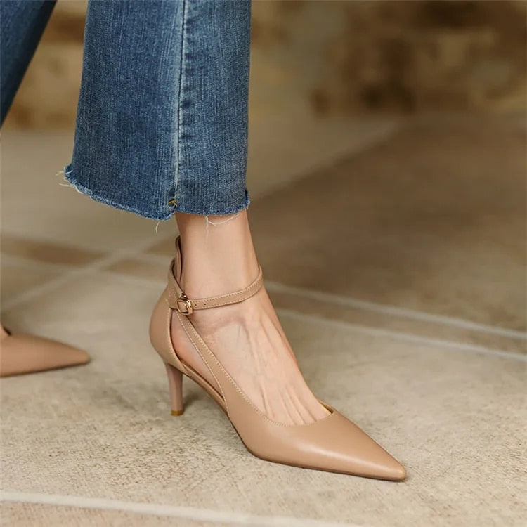 Ddbos Summer New Fashion French Fashion Ladies Pointed Toe Strap Stiletto Shoes Hollow Roman Toe Sandals Women Elegant Banquet Shoes