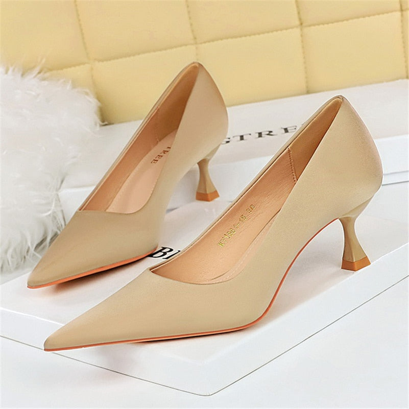 Ddbos Plus Size 34-43 Fashion Women 5.5cm High Heels Quality Pumps Lady Silk Medium Low Heels Fetish Nightclub Mom Office Prom Shoes