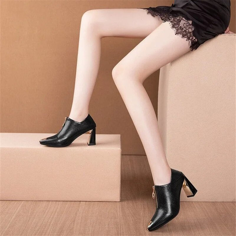 Ddbos Botas Femininas Women Fashion High Quality Real Leather Beige Short Ankle Autumn & Winter Boots Cool Black Shoes