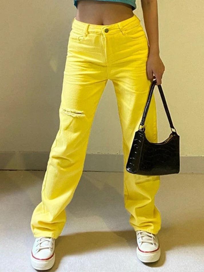 Ddbos - Yellow Distressed Ripped Jeans