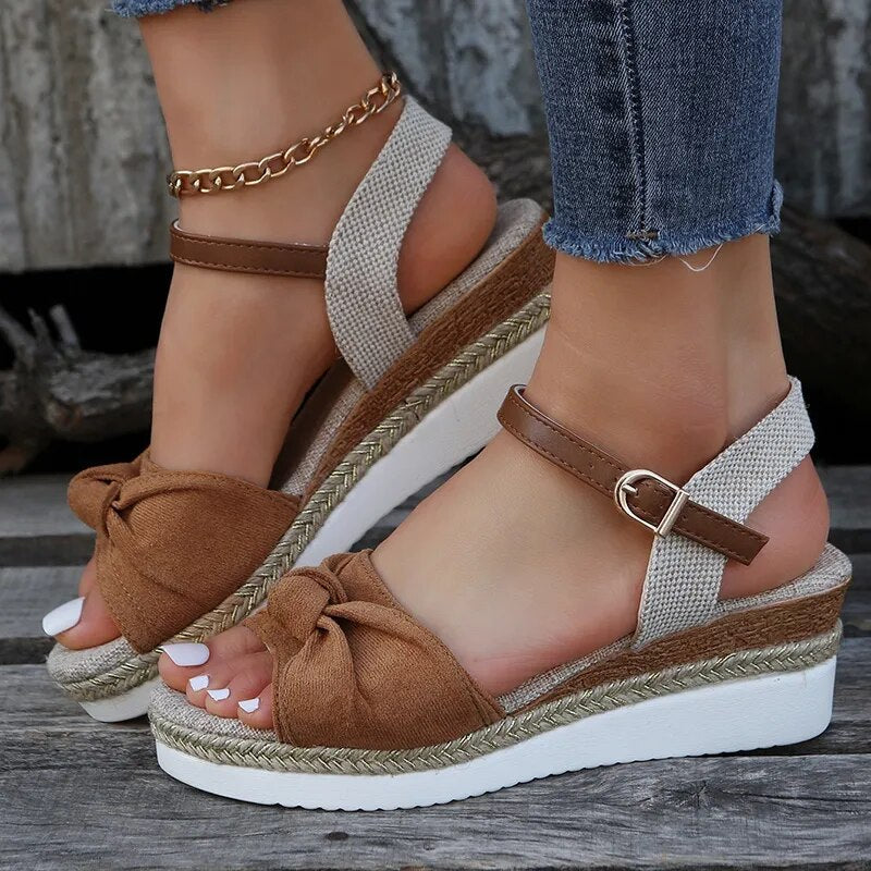 Ddbos Summer Mix Color Platform Sandals Women Comfort Med Heels Espadrille Shoes Woman Ankle Buckle Wedges Sandalias De Mujer