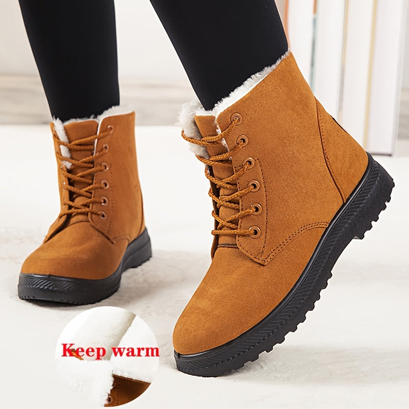 Ddbos Women's Winter Snow Boots Warm Anti-Slip Round Toe Plus Size High-Top Flat Heel Fashion Casual Mid-Age Cotton Shoes Outdoor Cold-Resistant