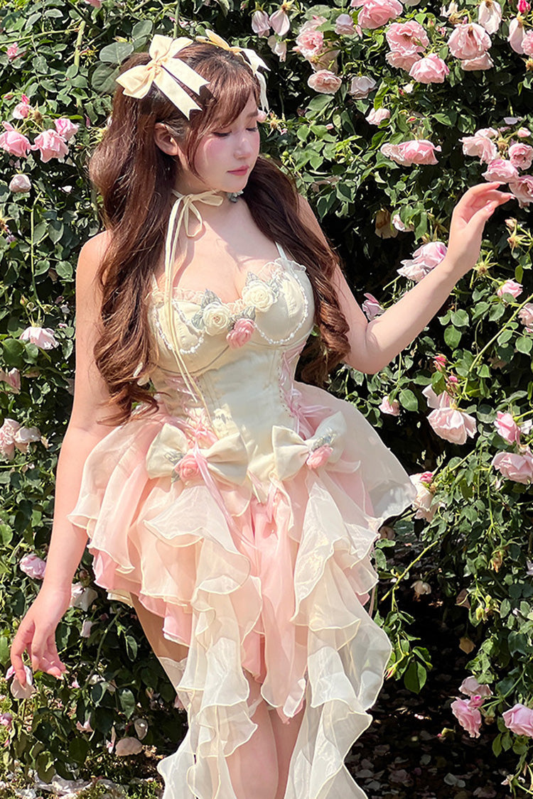 Ddbos - Multi-Color Peach Snow Mountain Romantic Girl V Neck Sleeveless Sweet Lolita Dress