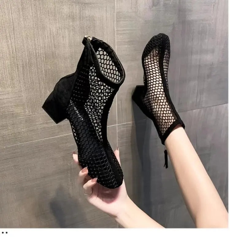 Ddbos New Air Mesh Net Bling Women Shoes Summer Ankle Boots Thin High Heels Sexy Sandal Chelsea Boots Female