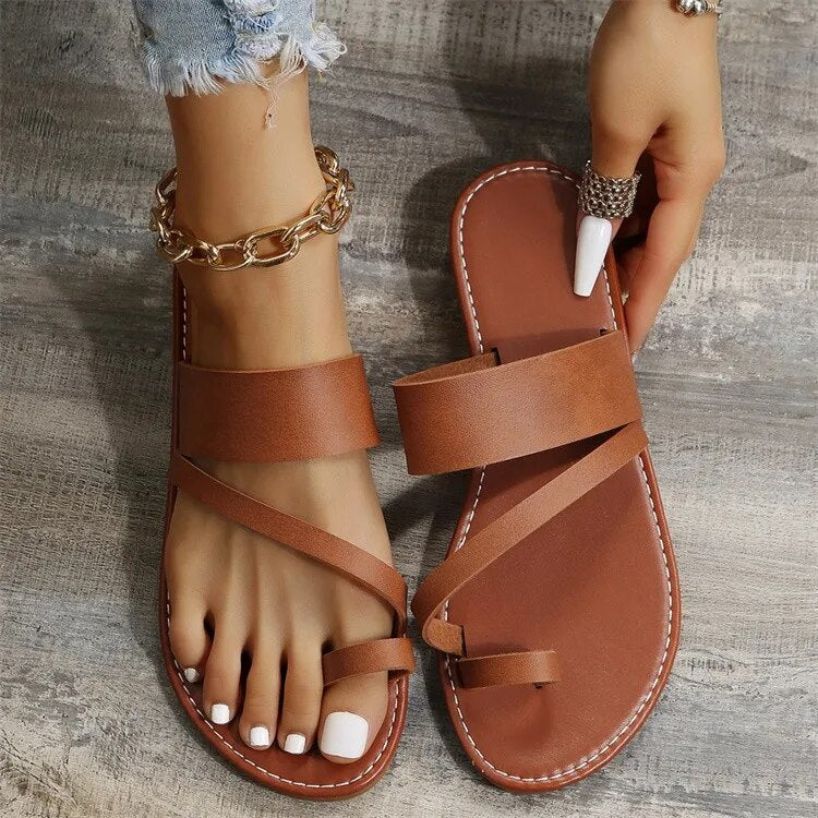 Flat Sandals Fashion Summer Solid Color  Open Toe Outdoor Slippers Casual Beach Women's Shoes Plus Size Zapatos De Mujer Slides