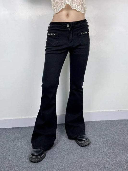 Ddbos - Low Rise Studded Elastic Flare Jeans