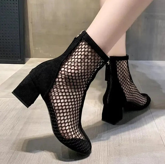 Air Mesh Net Bling Women Shoes Summer Ankle Boots Thin High Heels Sexy Sandal Chelsea Boots Female