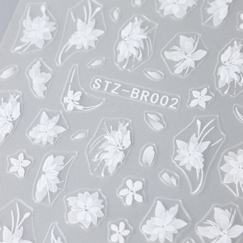 Ddbos Acrylic Flowers Nails Art Stickers White Floral Petal Leaf Sliders For Nails Wedding Design Manicure Decoration