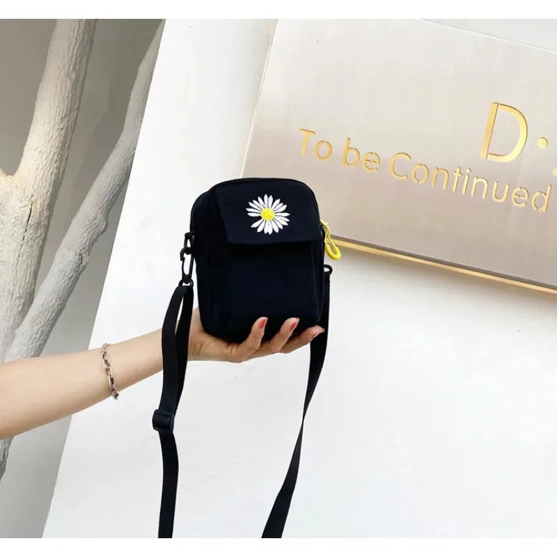 Ddbos Little Daisy Women's Crossbody Bag New Korean Canvas Mini Shoulder Bag Simple and Versatile Small Phone Bag