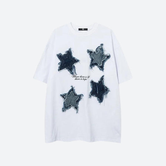 Ddbos - Denim Star Patchwork Tee - chill guy 90s fashion mens fashion