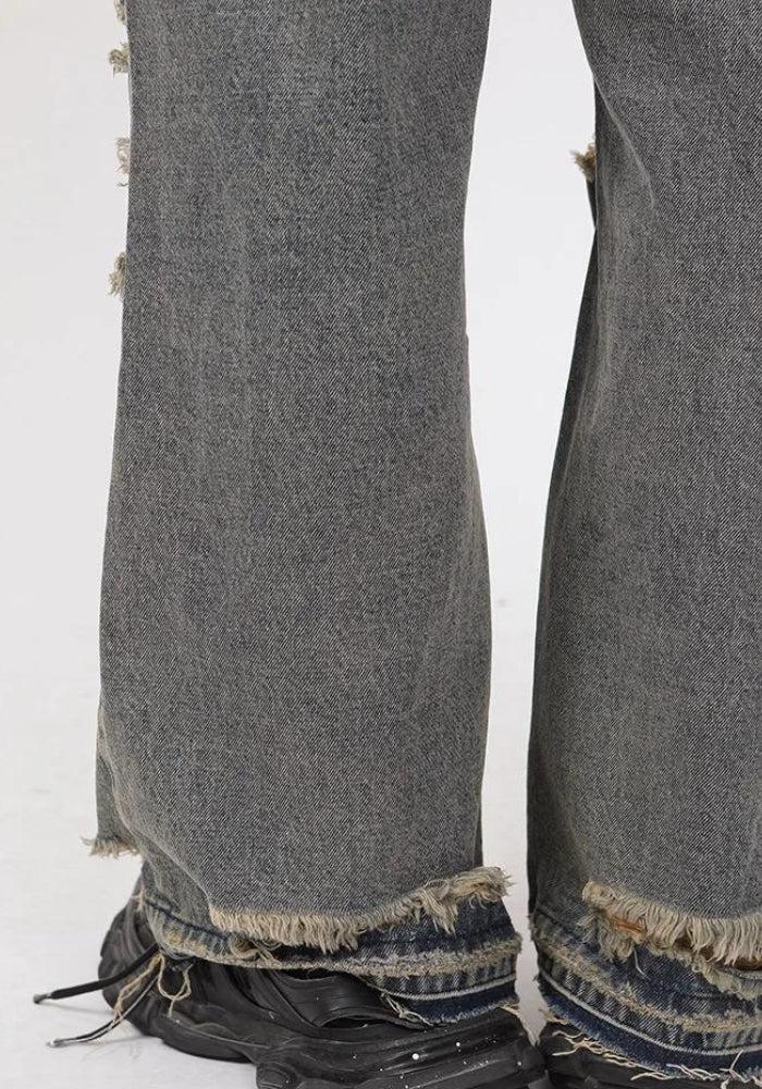 Ddbos - Grunge Ripped Straight Leg Jeans - chill guy 90s fashion mens fashion