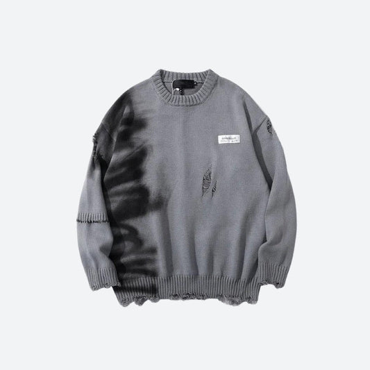 Ddbos - Grunge Spray Paint Distressed Knitted Sweater - chill guy 90s fashion mens fashion