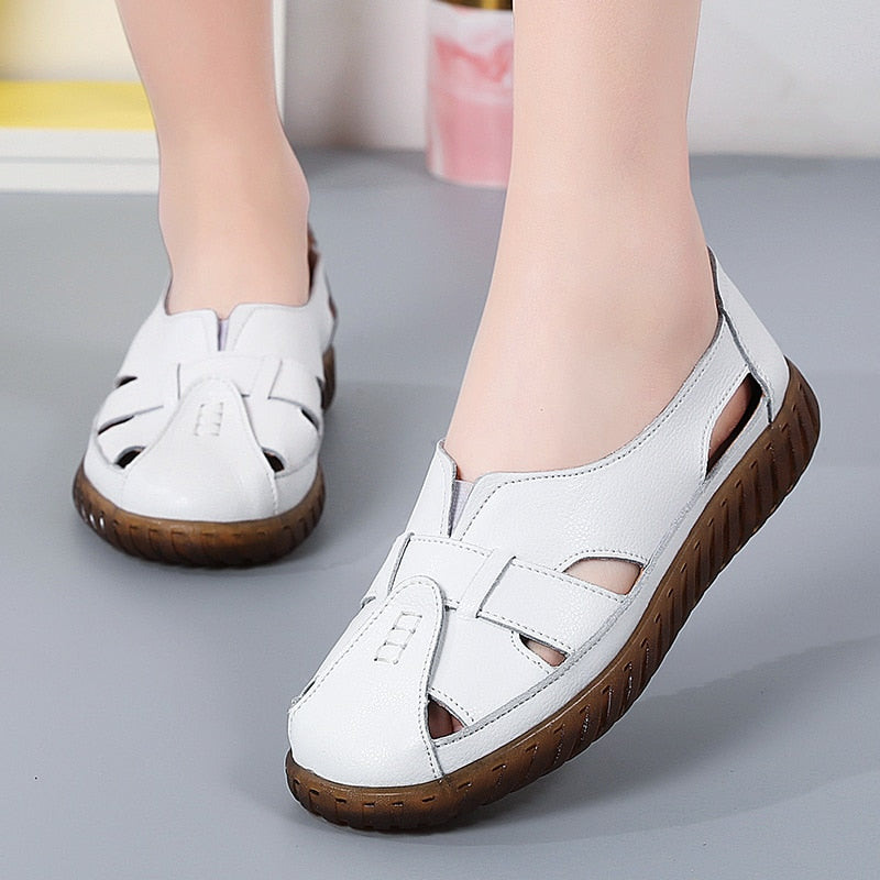 Ddbos New Women Sandals Summer Ladies Shoes Comfortable Ankle Hollow Round Toe Sandals Woman Soft Beach Sole Female Shoes Plus Size