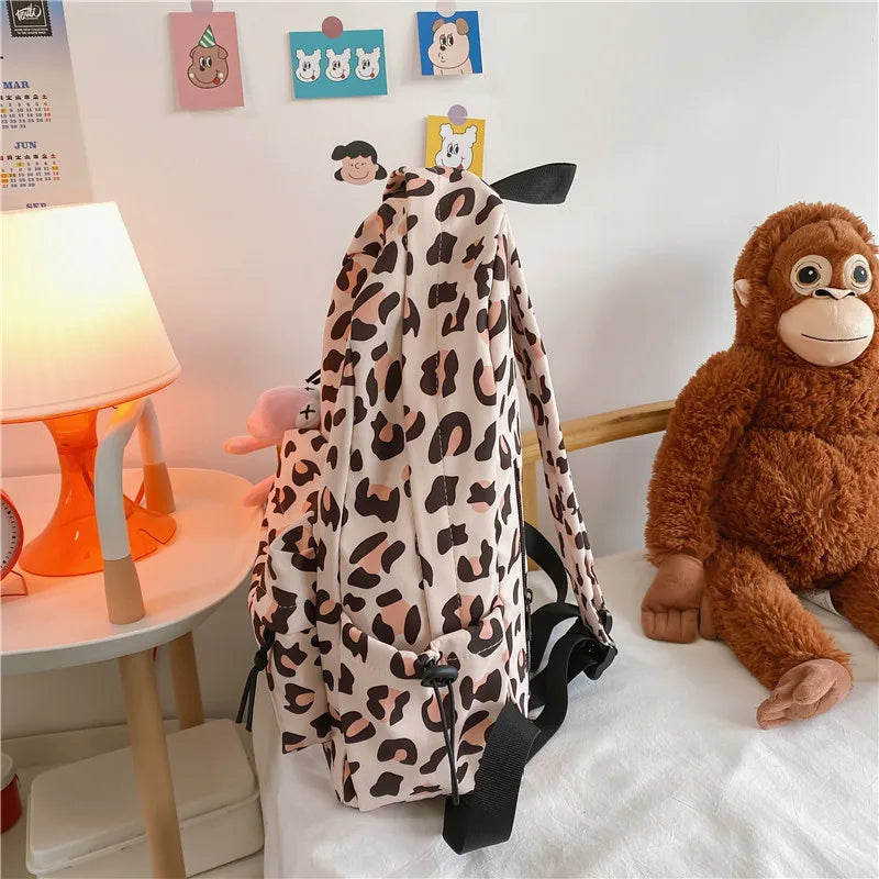 Ddbos Large Capacity Waterproof Fashion Nylon Women Backpack Female Leopard Print Travel Computer Bag College Girls School Bag