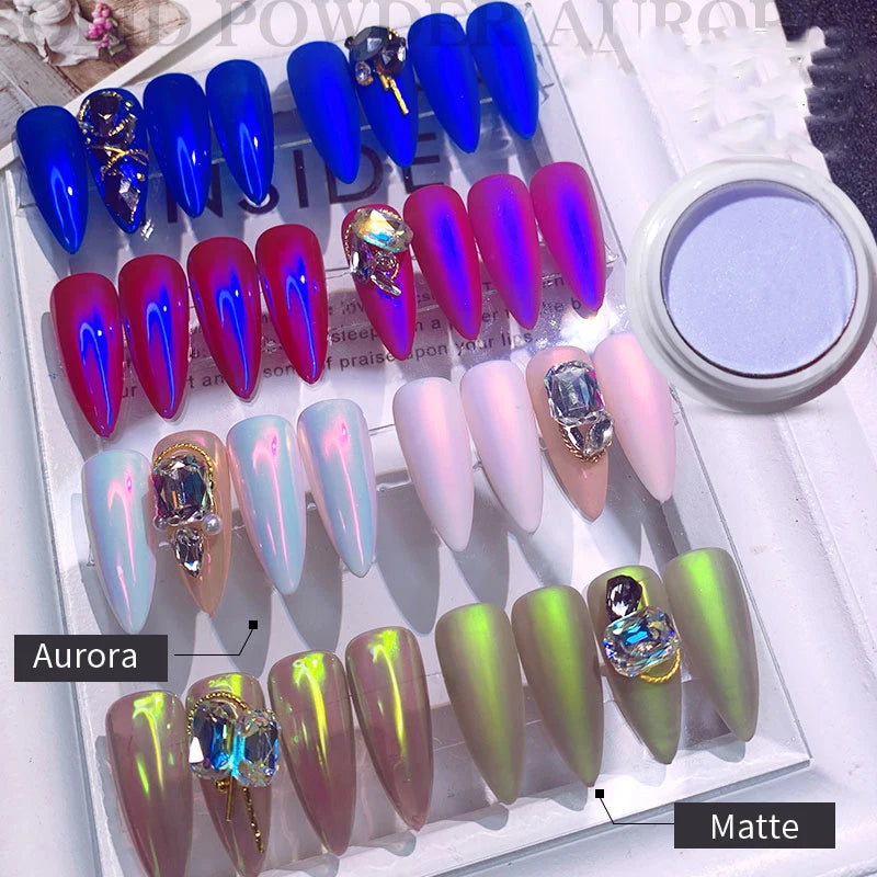 Ddbos 1g/box Transparent Holo Nail Glitter Mirror Aurora Neon Powders Dust Chameleon Nail Art Chrome Pigment Dipping Powder Decoration