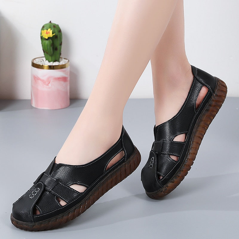 Women Sandals Summer Ladies Shoes Comfortable Ankle Hollow Round Toe Sandals Woman Soft Beach Sole Female Shoes Plus Size