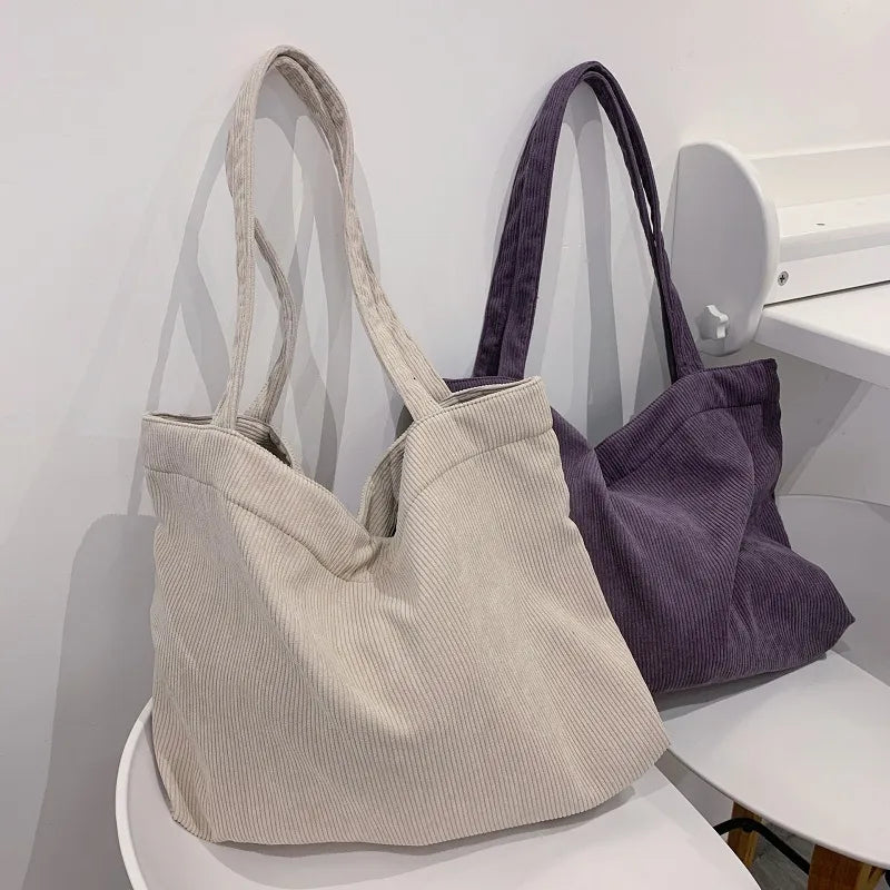 Ddbos Corduroy Totes Bags for Women Shopper Girls Handbags Zipper Eco Environmental Thickened Large Capacity Winter Shoulder Bags