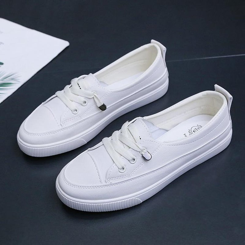 Low Platform Sneakers Women Shoes Female Pu Leather Walking Sneakers Loafers White Flat Slip On Vulcanize Casual Shoes